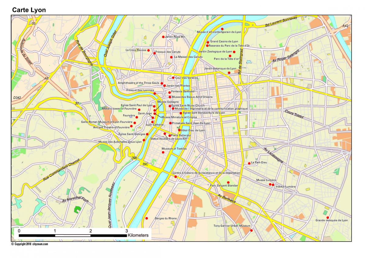 Mapa zabytków Lyon