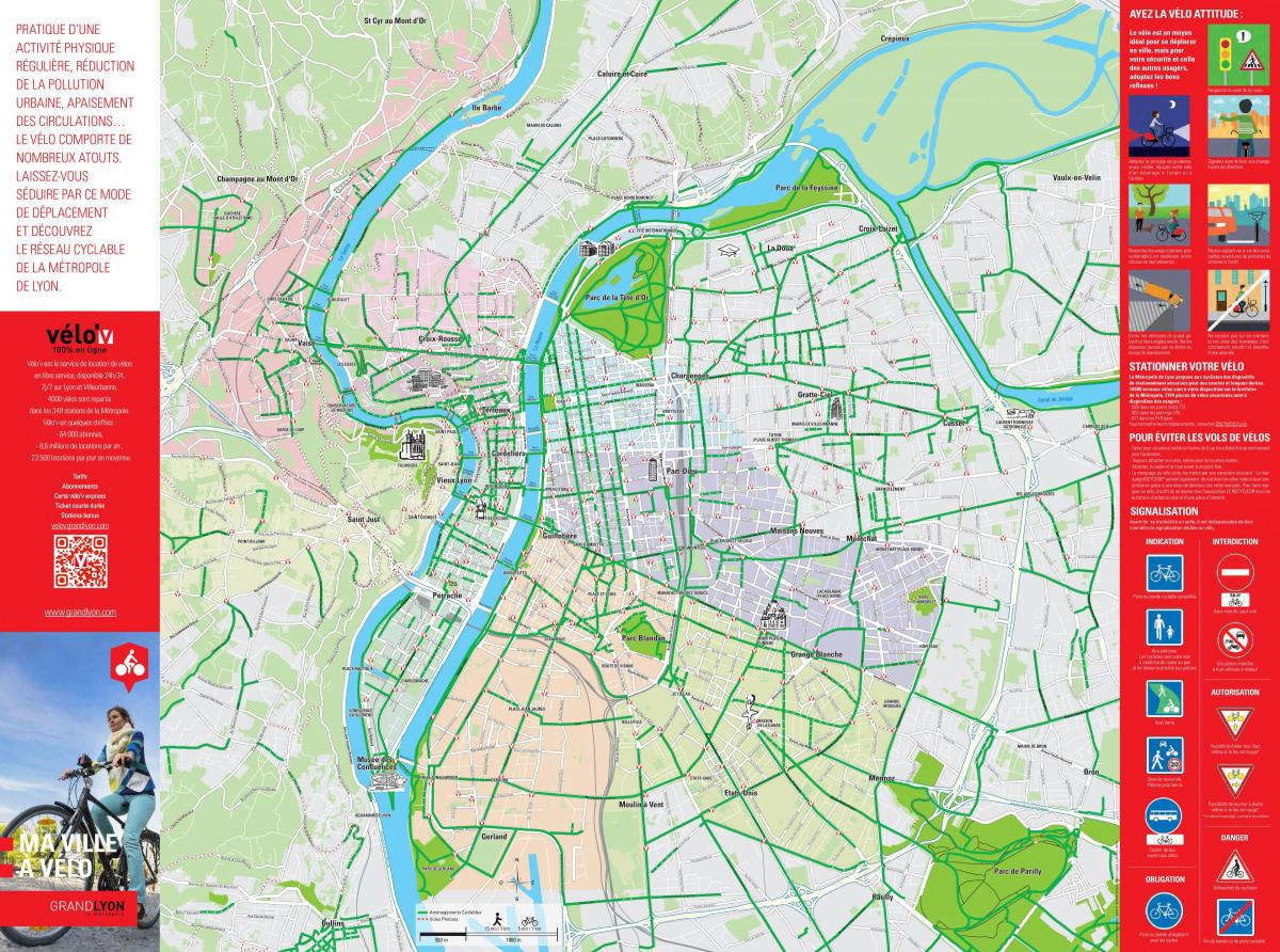 Mapa ścieżek rowerowych w Lyonie