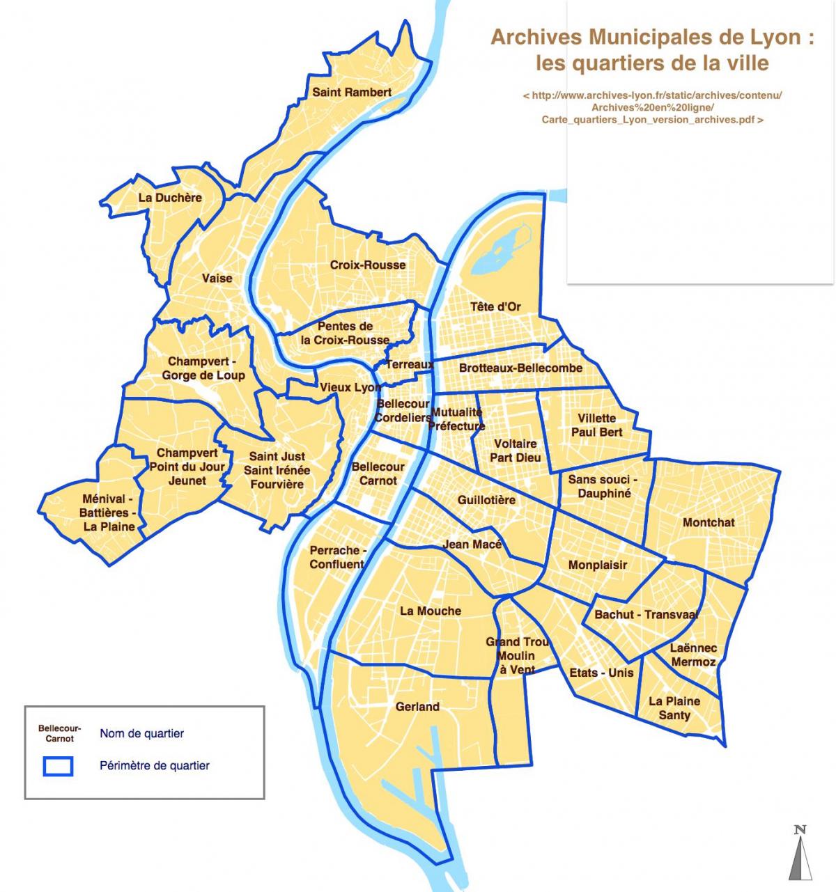 Mapa dzielnic Lyonu
