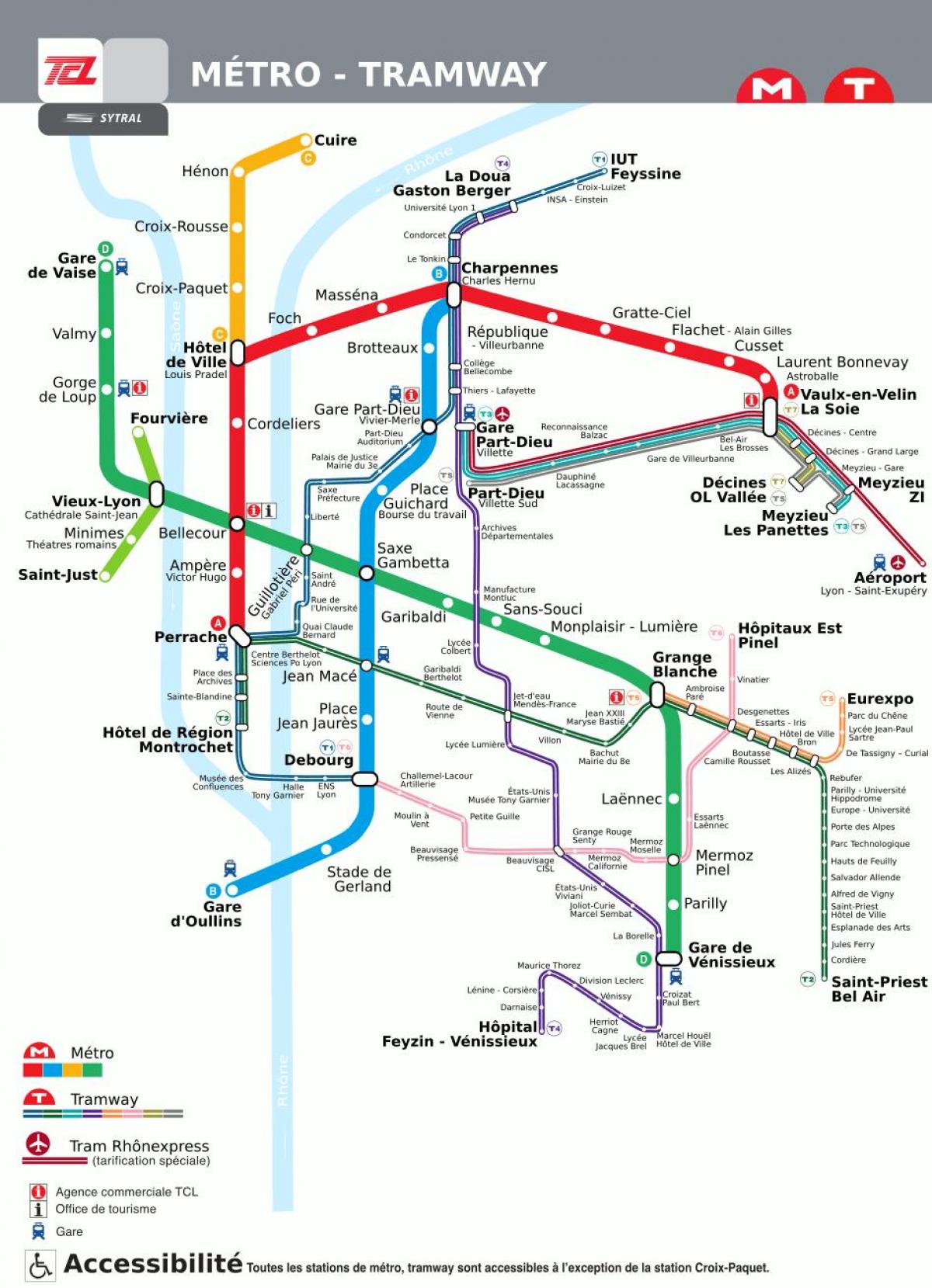 Mapa stacji metra w Lyonie